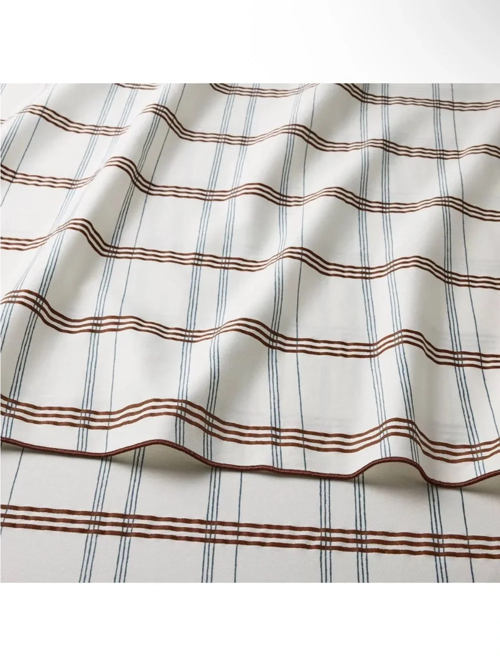 NWT Full 300 Thread Count Contrast Merrow Edge Plaid Sheets Cream/Navy/Burgundy